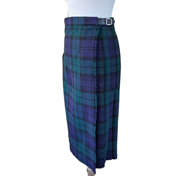 Vintage Ben Nevis Women's Wool Kilt Pleated Tartan Midi Skirt Blue Green - Picture 2 of 12